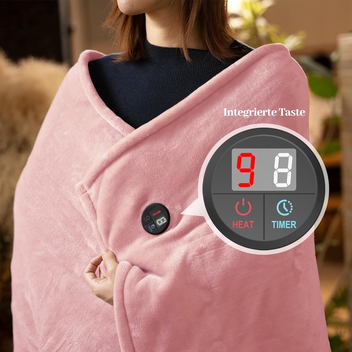 Elektrische warmtedeken - Verwarmde deken - Ontspannen op de bank - 10 warmtestanden - 130 x 180 cm - Roze — cadeau in Wonen & Interieur - foto 3