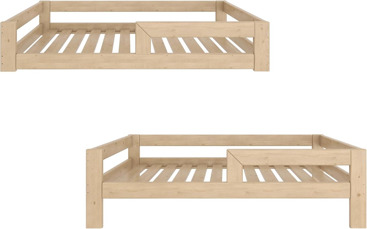 Kinderbed Montessori - Laagbed peuter - Veilig slapen - Aanpasbare poten - 70 x 140 cm - Houtkleur