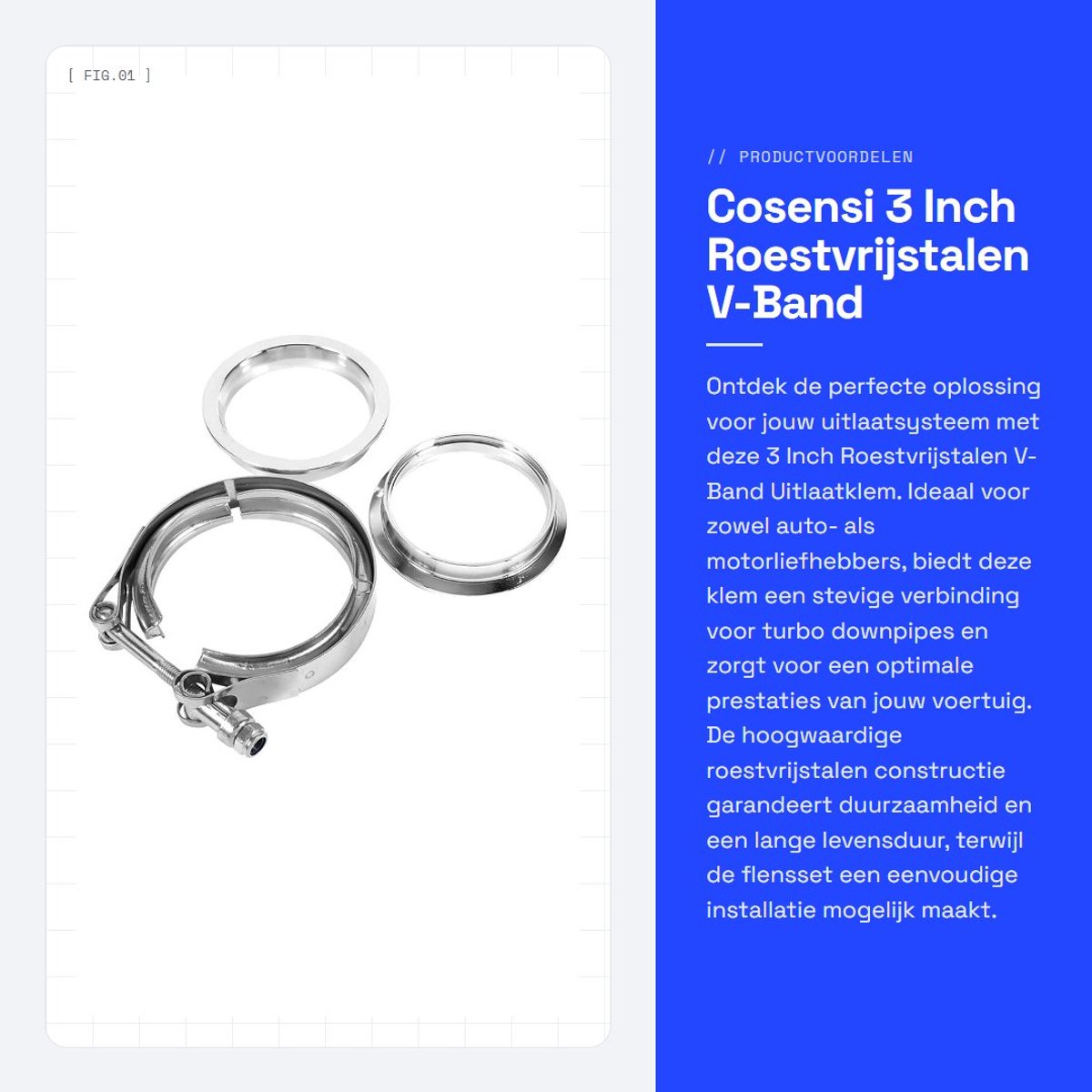 Dailygoods- Uitlaatklem 3 Inch - Roestvrij Staal - V-Band - Flensset - V-Slangklem - Turbo Downpipe - Uitlaatbeugel