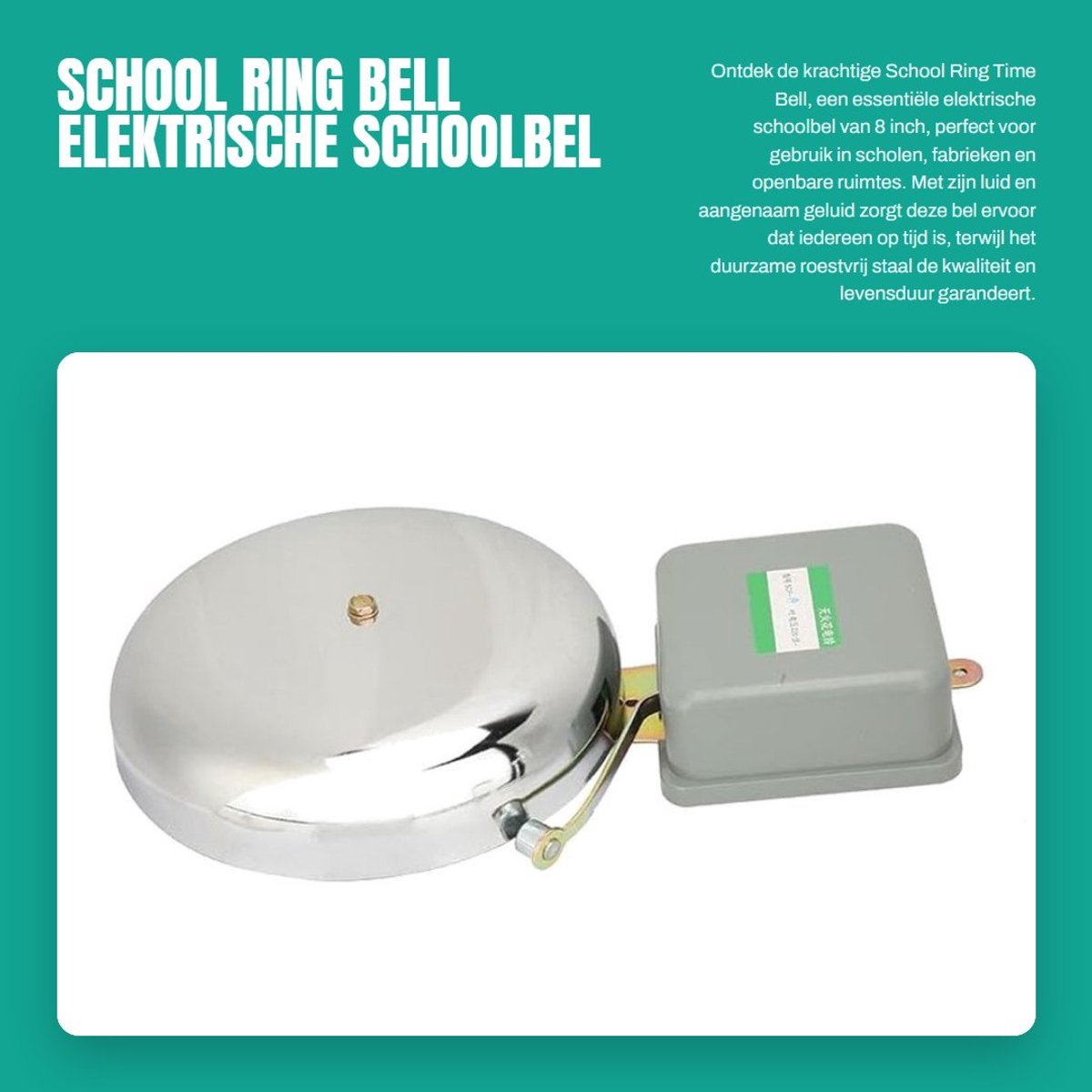 Allecto - School Ring Bell - Elektrische Schoolbel - 8 Inch Roestvrij Staal - Luid en Aangenaam Geluid - Voor Scholen en Fabrieken