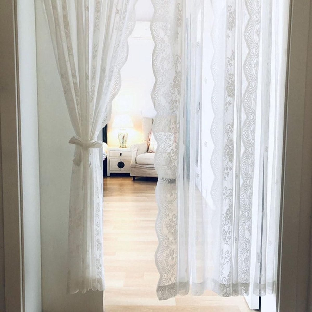 Vitrage Gordijn - Tule Gordijn Kant Gordijn - Decoratie Woonkamer - Bloemen Borduursel - W130xL150cm - Wit