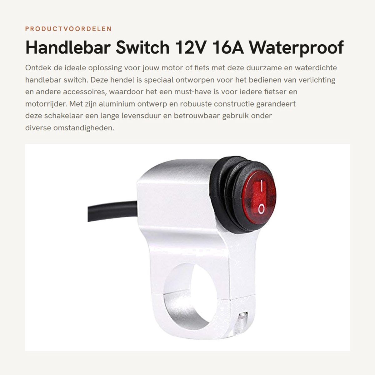 Dailygoods - Handlebar Switch - 12V 16A - Waterproof Aluminium Design - Populair - Voor Motoren en Fietsen - Verlichting en Accessoires