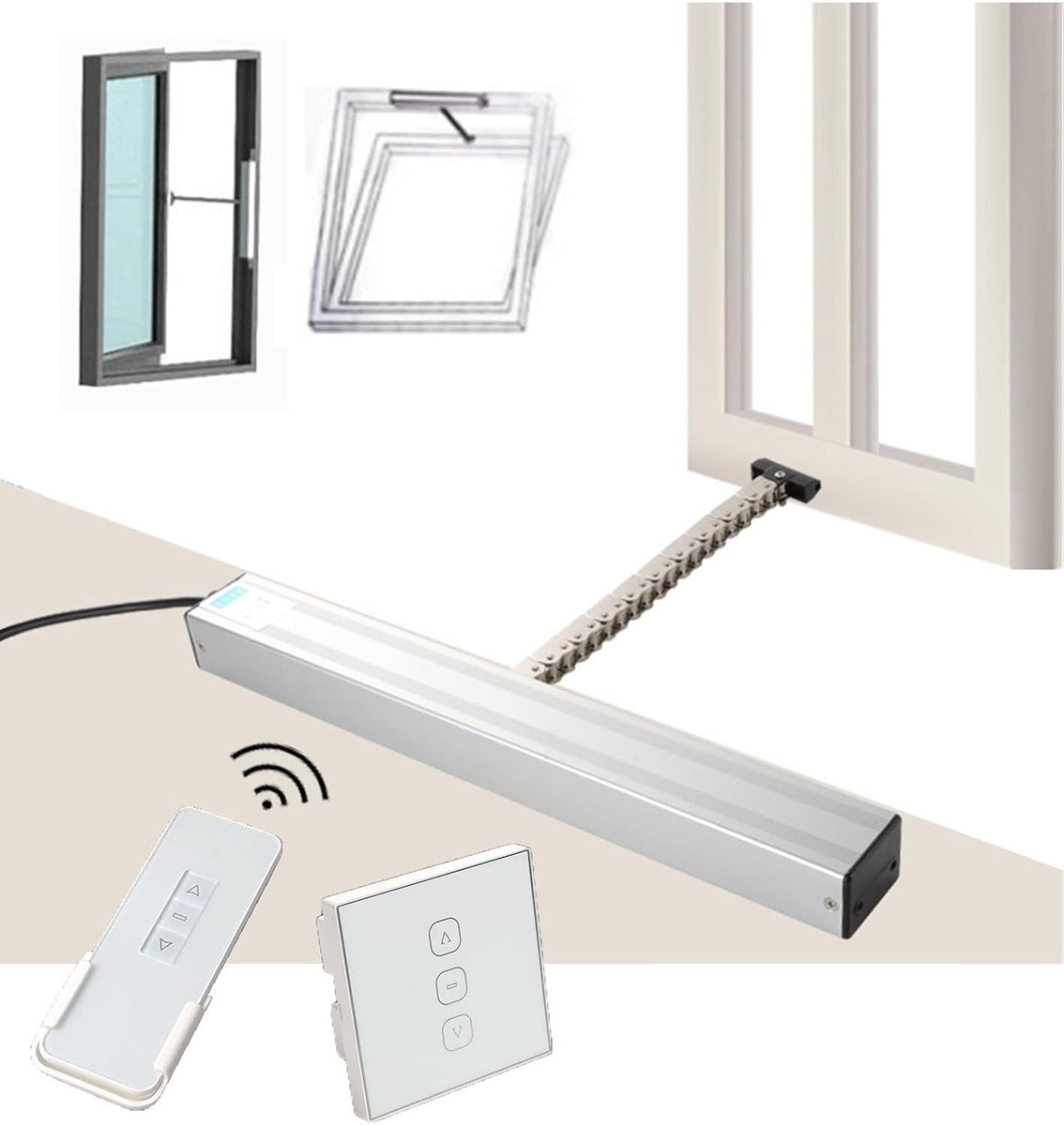 Automatische Raamopener - Kettingopener Dakraam - Ventilatie Regelen - Dubbellaags Ketting - DC 24V - Zilver