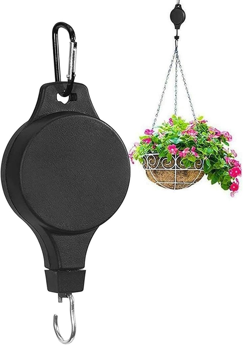 Intrekbare hanger - Katrol systeem - Planten ophangen - Verstelbare hoogte - Max 15 kg - Zwart