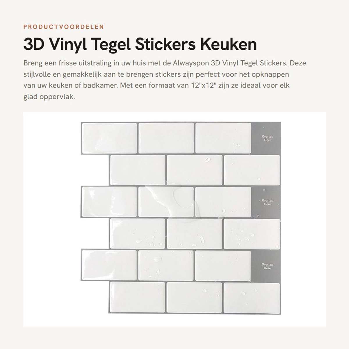 Dailygoods- Tegelstickers 3D Vinyl - Muurstickers voor Keuken/Badkamer - Peel & Stick - Verwijderbaar - Vierkant - Eenvoudig aan te brengen - Muursticker