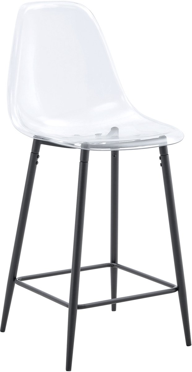 HAUSS SPOLE Barkruk – Transparant Design – Set Van 2 – Met Rugleuning En Voetsteun – Voor Keuken, Bar En Eetkamer – Kunststof En Metaal Zwart