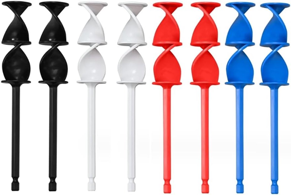 Verf Mixer Opzetstukken - Hars Mengpaddles - Hars Mengen - Herbruikbaar Versterkt Plastic - 8 Stuks - Wit Zwart Rood Blauw