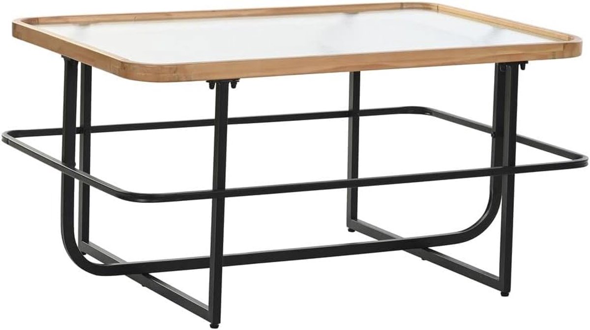 Salontafel Metaal Glas - Zijtafel - Woonkamer Decoratie - Originele Uitstraling - 90 x 60 cm - Wit Zwart