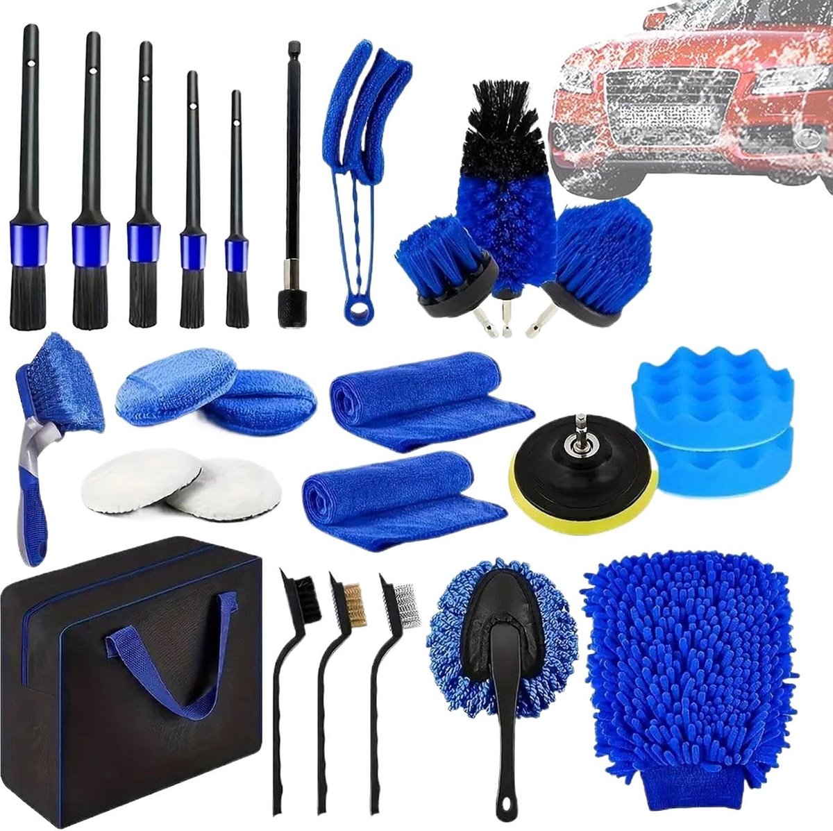 Auto Poetsset - Reinigingskit Voertuig - Auto Onderhoud - Multifunctioneel Ergonomisch - 36.8 x 26.4 cm - Enkel Kenmerk