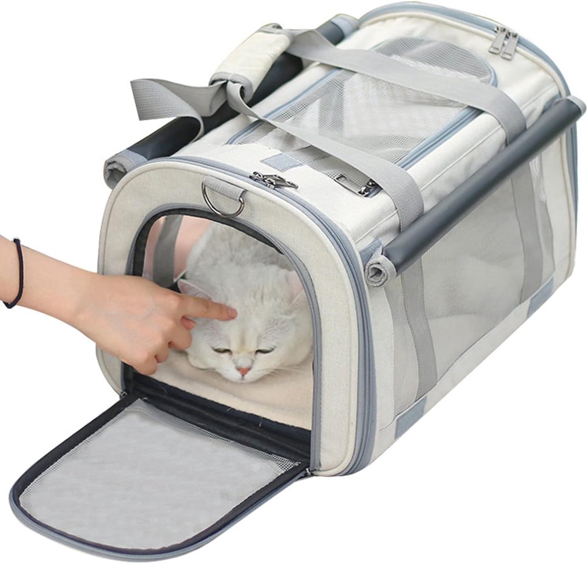 Opvouwbare Huisdier Tas - Reismand Kat Hond - Veilig Vervoer - Ademend Ontwerp - 46x30x30 cm - Beige