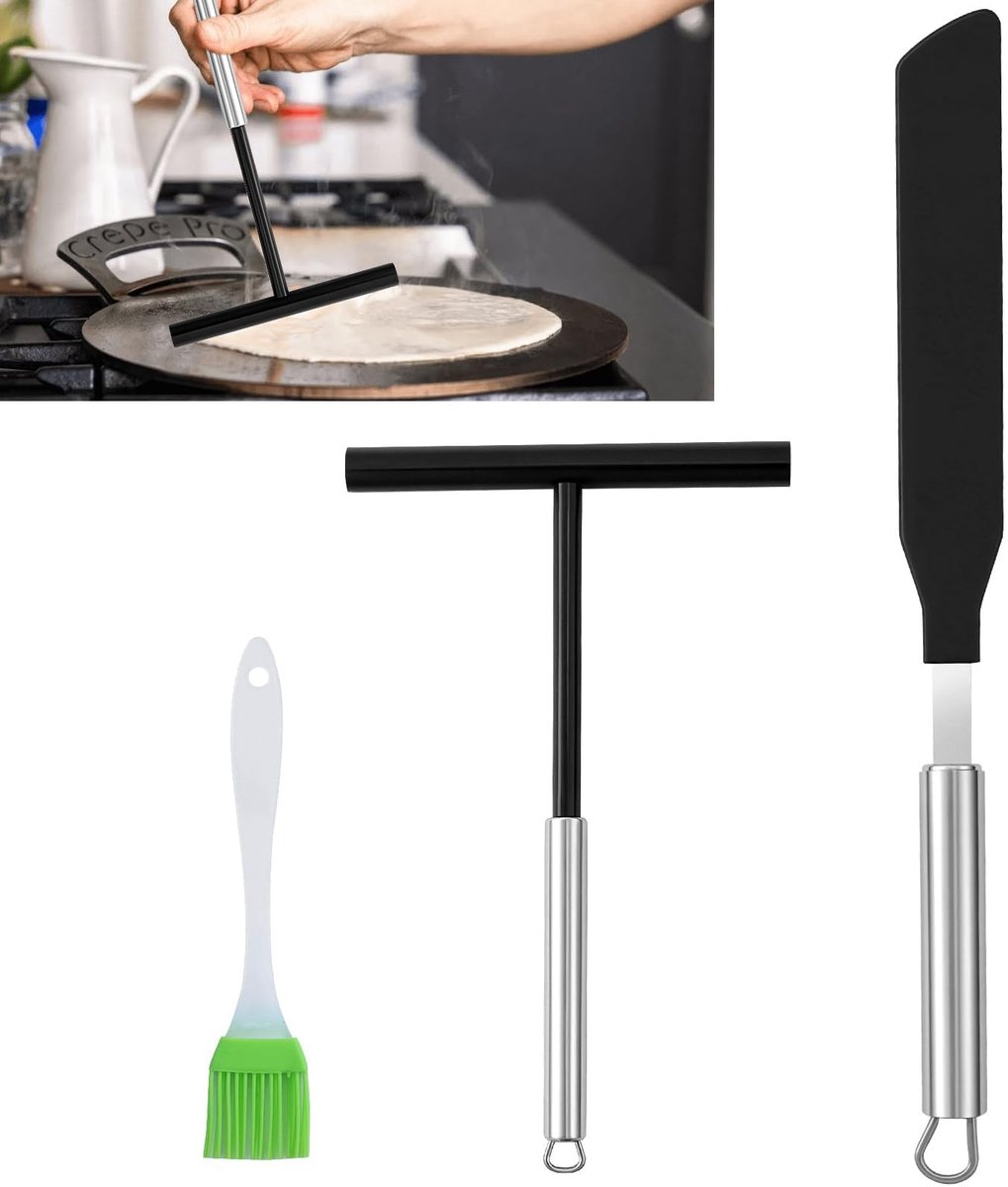 Dailygoods- Pannenkoekenverdeler 2 Stuks - Roestvrij Staal - Deegverdeler - Spatel - T-vorm - Keukenbakgereedschap - Hoogwaardig Materiaal