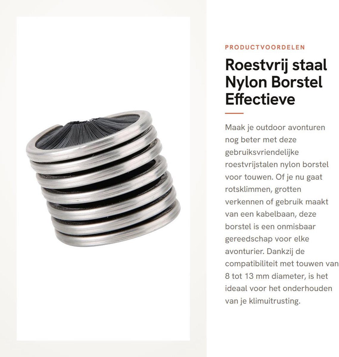 Dailygoods- Reinigingsborstel - Nylon Borstel - Roestvrij Staal - Voor Touwen 8-13 mm - Bergbeklimmen - Duurzaam en Slijtvast - Touwborstel