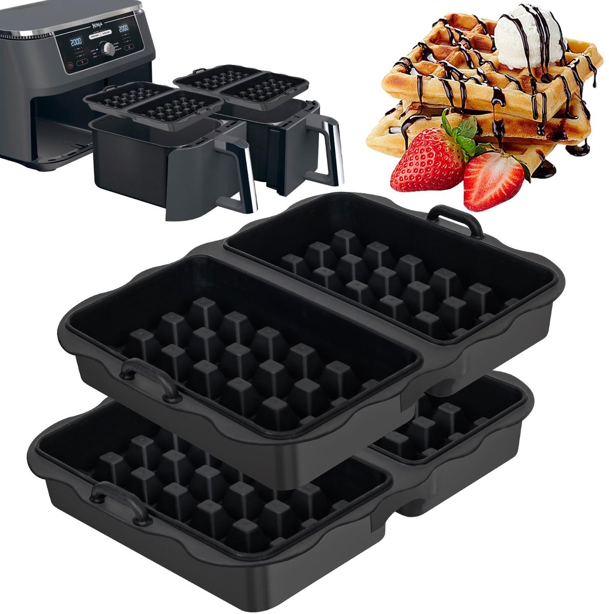 Dailygoods- Accessoires voor heteluchtfriteuse Siliconen voeringen Wafel insert Herbruikbaar Compatibel met Ninja AF300EU AF400EU AF451EU SL400EU AF500DE Creatief koken Luchtfriteuse Voeringen