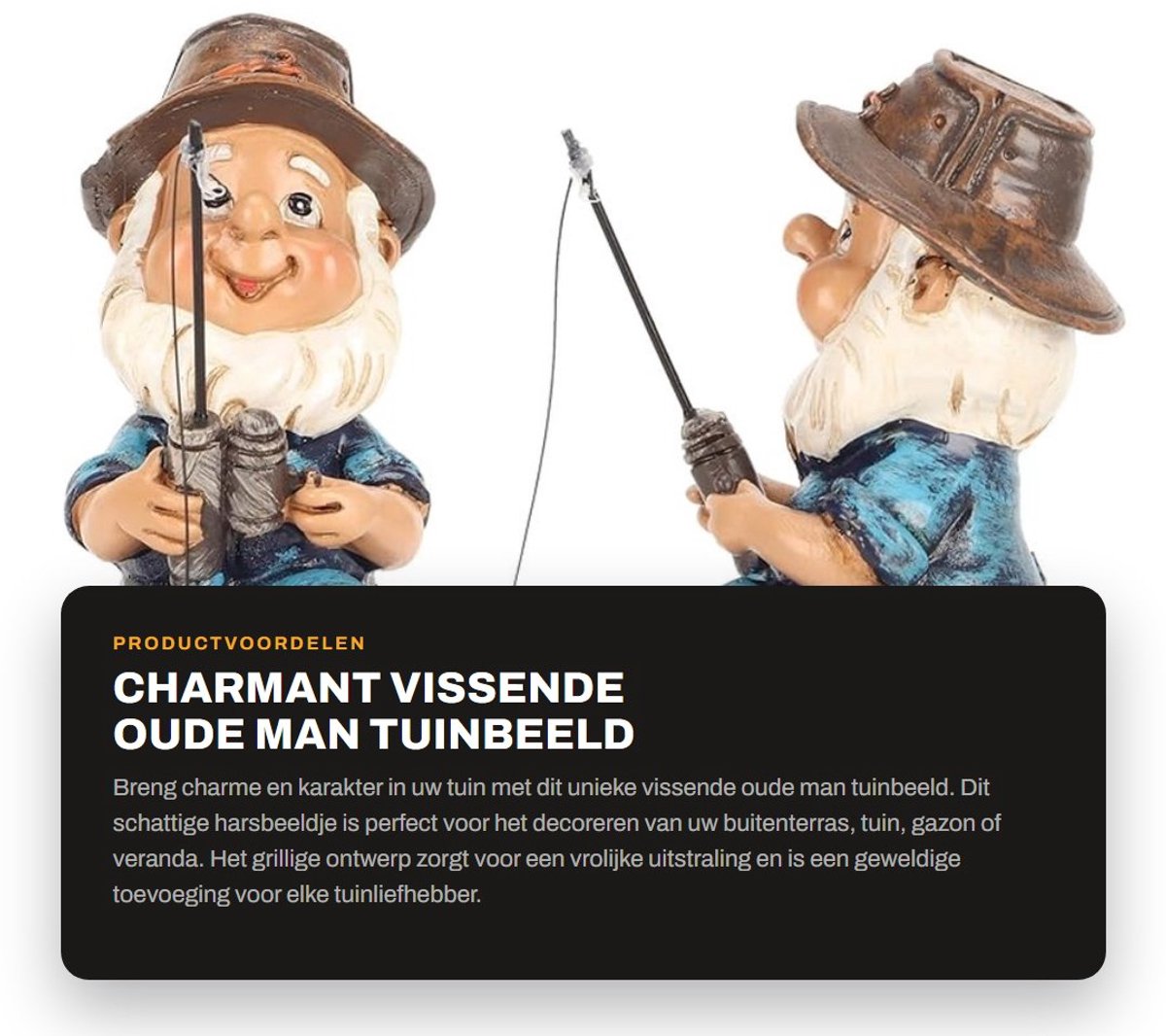 Dailygoods- Tuinbeeld Vissende Kabouter - Harsbeeldje Buiten - Tuindecoratie - Tuinbeeld voor Gazon - Decoratie voor Veranda - Charmant Ontwerp