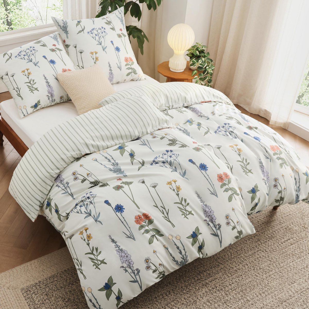 Dailygoods- Beddengoedset 135 x 200 cm - 4-delig - 2 Kussenslopen 80 x 80 cm - Öko-Tex - Bloemenpatroon - Ademend en zacht - Dekbedovertrekset