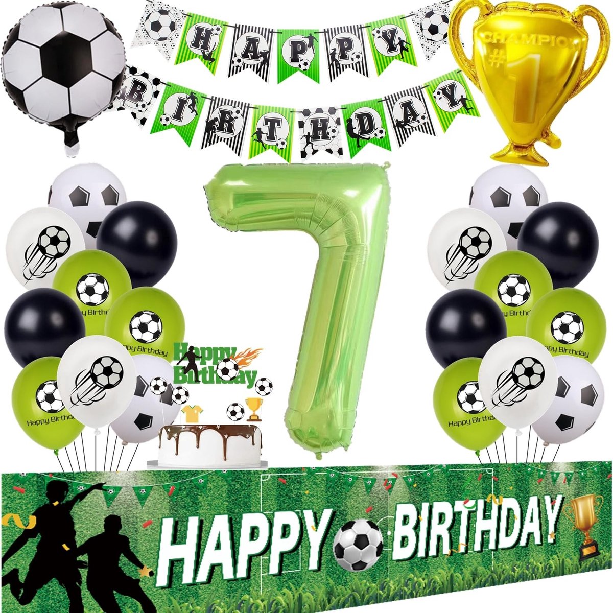 Dailygoods - Voetbal Verjaardag Ballon Decoratie - 7 Jaar Groene Jongen Achtergrond