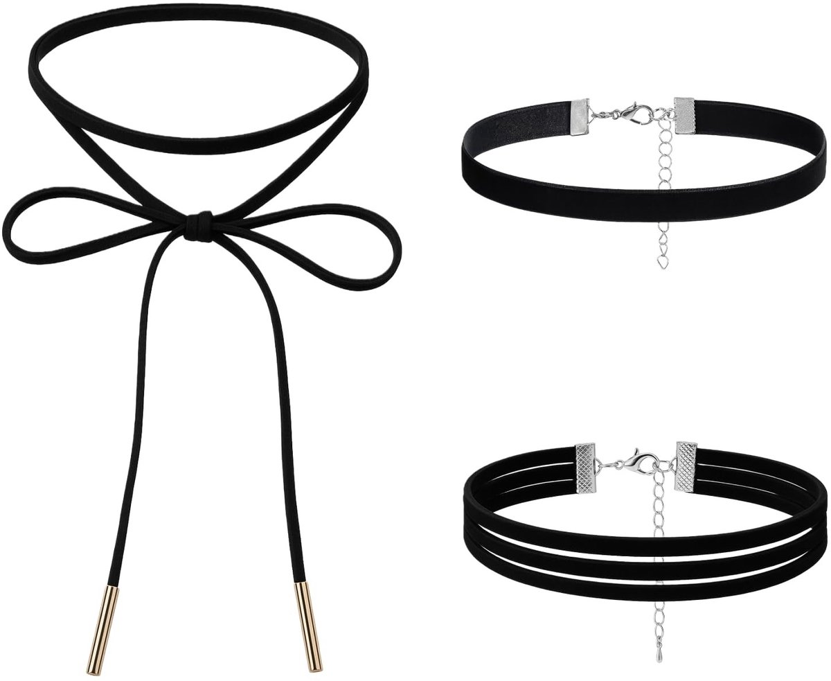 Dailygoods- Choker Set van 3 - Zwarte Fluwelen Halsbanden - Verstelbare Choker - Comfortabel - Elegant - Ideaal voor Feest/Cosplay - Halsketting