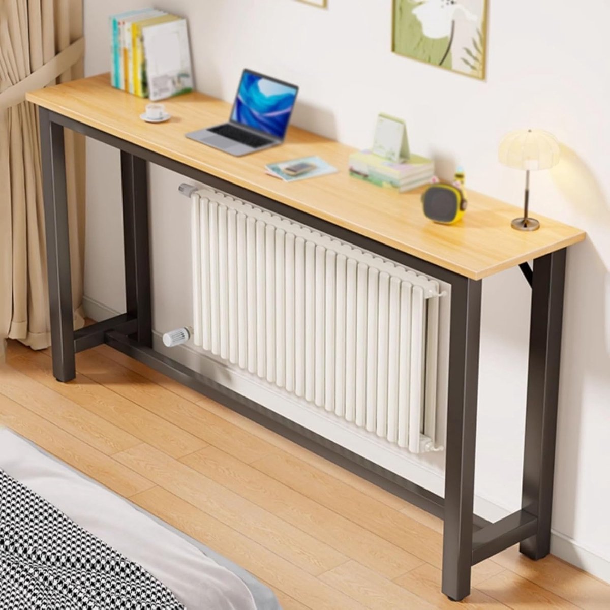 Radiator Plank - Decoratieve Tafel - Ruimte Besparen - Verstevigd Frame - 80cm Breed - Zwa