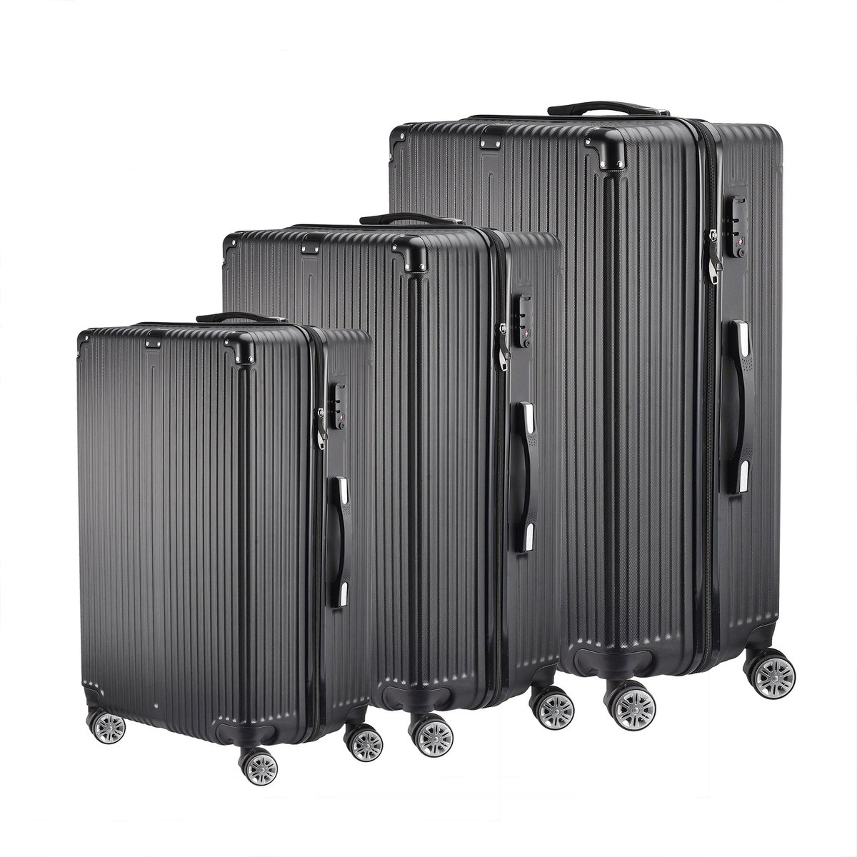 Lilac & Lily Kofferset - 3 Koffers - Bagageset - ABS zwarte reiskoffer - TSA-Slot - Harde cover - Trolley - Lichtgewicht - S/M/L