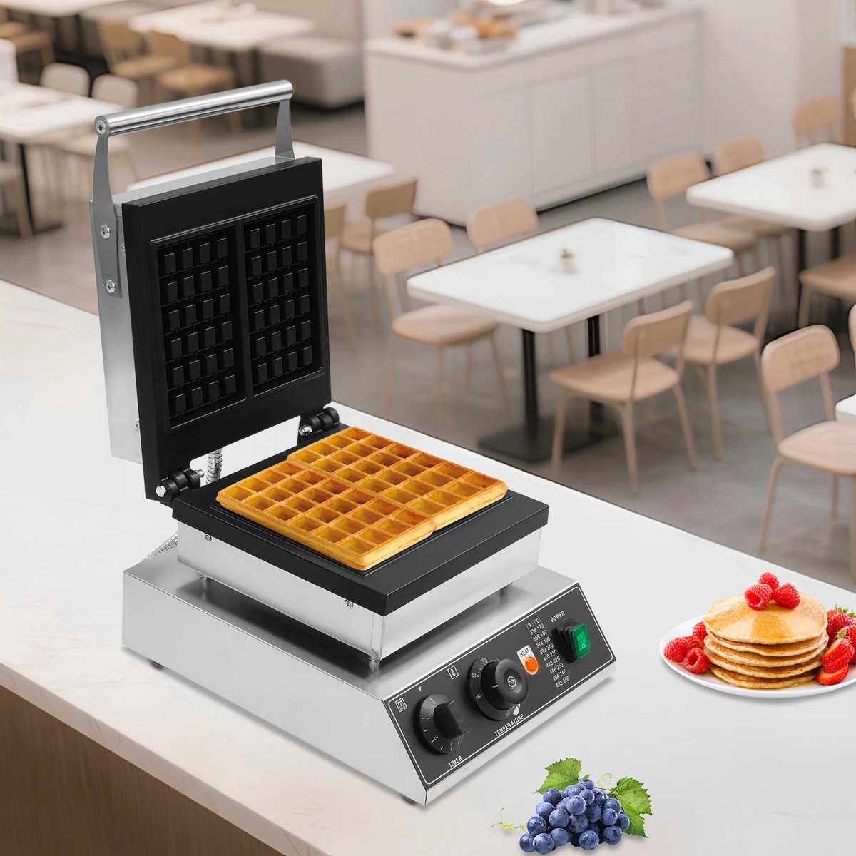 Dailygoods 2000W elektrisch wafelijzer, 2-gramm wafelmachine met temperatuur verstelbare en tijdregelknoppen 30 * 36 * 2