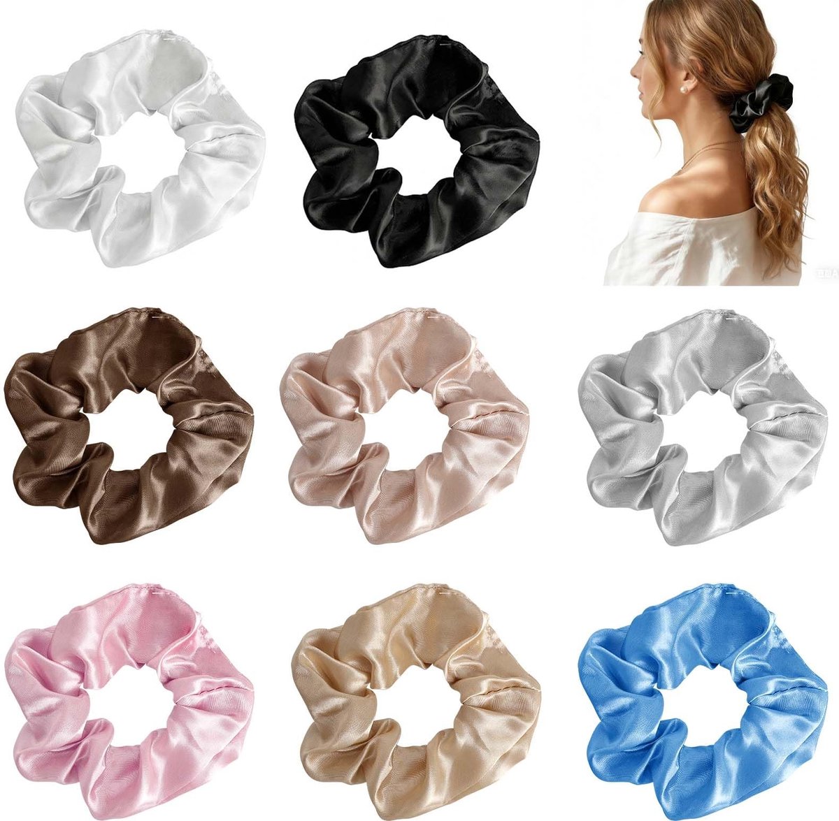 Dailygoods - Scrunchies Haarelastiekjes voor Dames - Set van 8 Satijnen Haaraccessoires