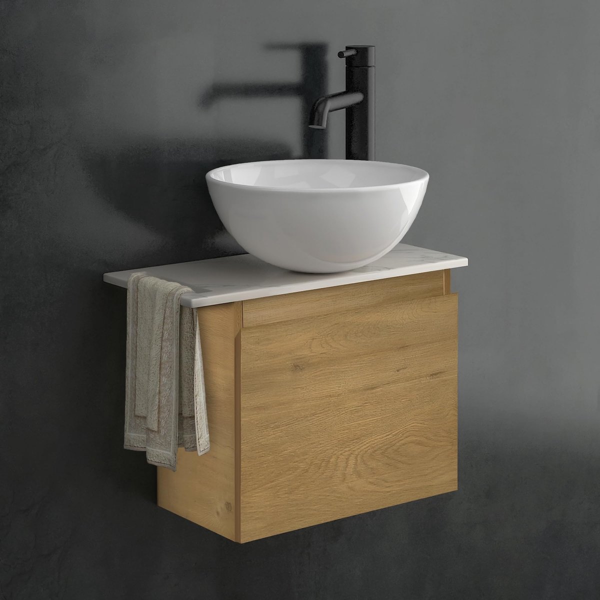 Dailygoods- Opbouwwastafel Luxe - Badkamermeubelset - Onderkast - Keramische Wastafelplaat - Compacte Set - 55 cm Breedte - Badkamermeubel
