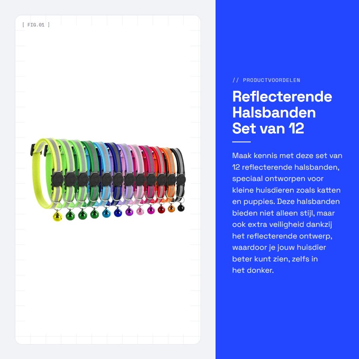 Dailygoods- Halsband Reflecterend - Set van 12 - Verstelbaar 19-32 cm - Veiligheidsriem - Snelsluiting - Felle Kleuren - Kattenhalsband