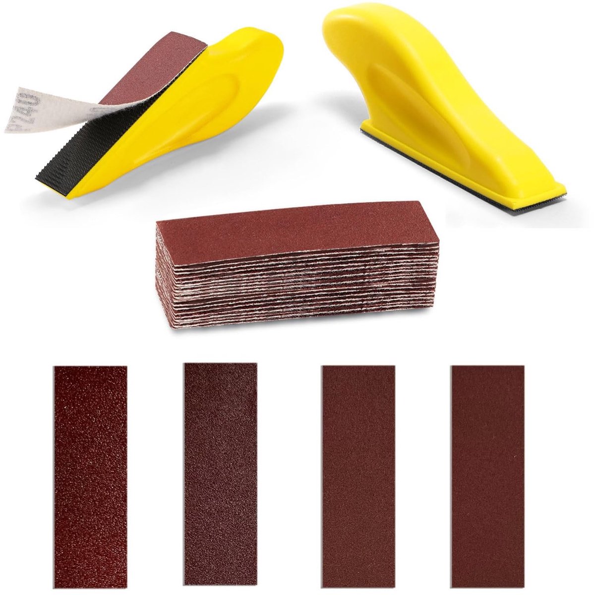 Dailygoods - Hoogwaardig microdetail-schuurpapierset, mini-handschuurblok voor het bewerken van nauwe plaatsen en polijstprojecten, 8,9 x 2,5 cm nat-/droogschuurpapier, korrel 60, 120, 240, 400