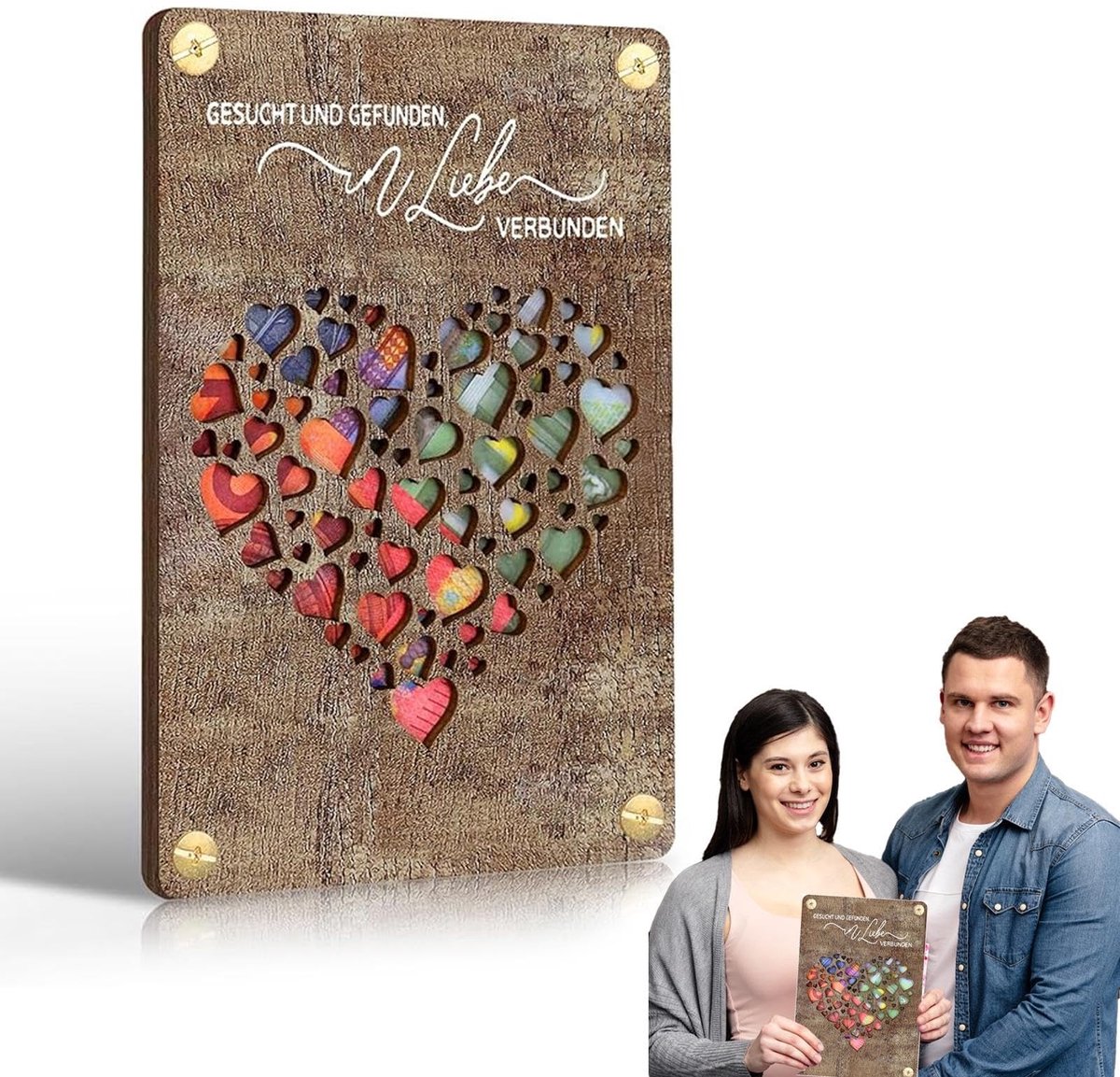 Dailygoods- Huwelijkscadeau gepersonaliseerd - Houten kaart - Geldcadeau bruiloft - Wenskaart - Compact formaat - Uniek ontwerp - Geldkaart