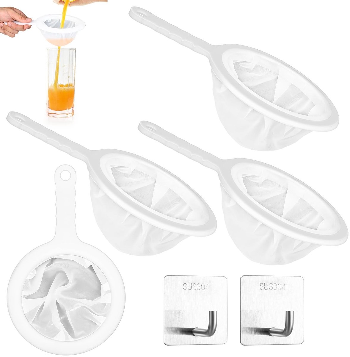 Dailygoods- Keukenzeef 4 Stuks - Fijnmazig Filter 100/200/300/400 Mesh - Hittebestendig PP-Materiaal - Ergonomische Handgreep - Duurzaam en Krasbestendig