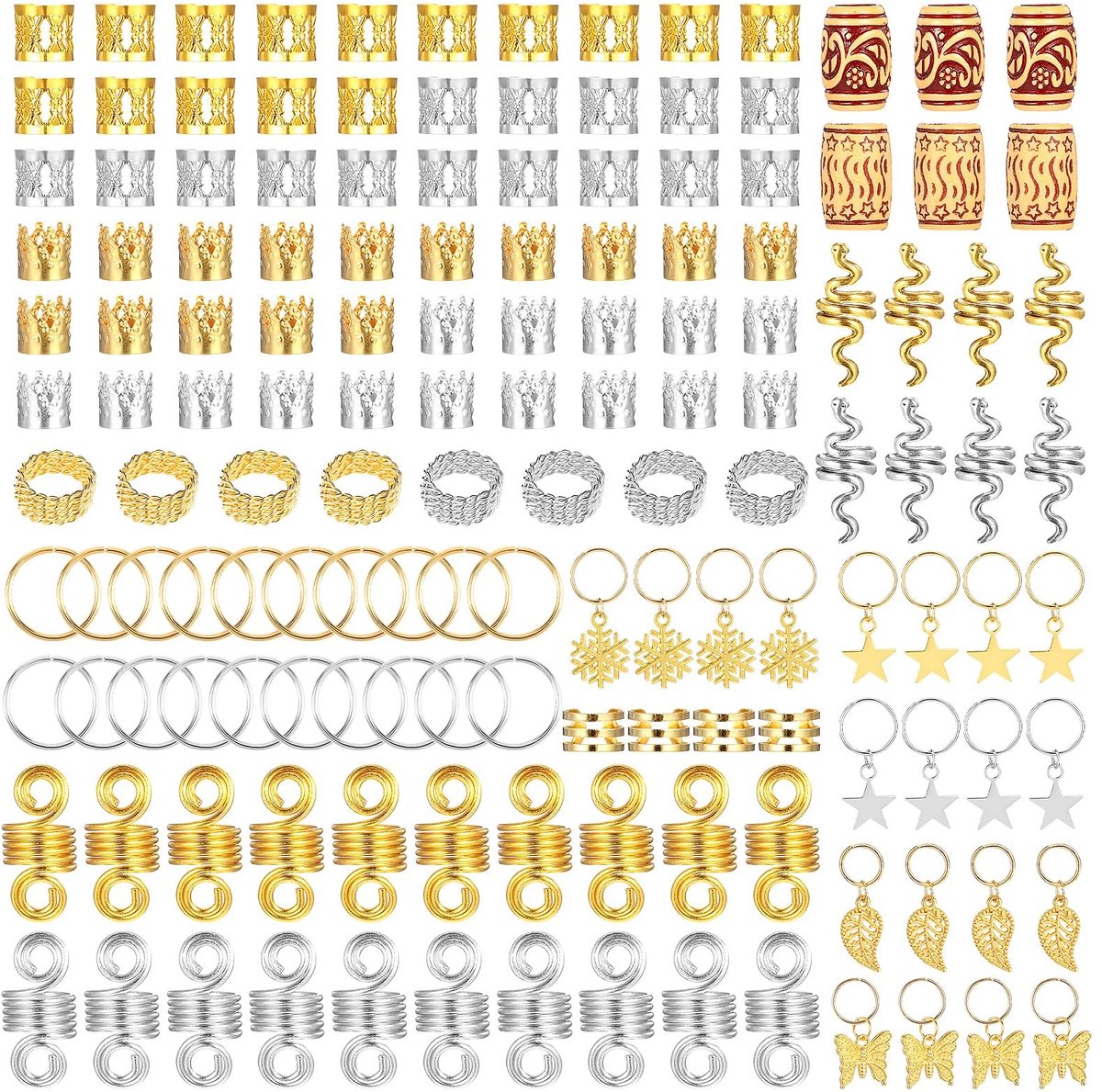 Dailygoods - Haarsieraden - Vlechtaccessoires - 146 stuks - Goud/Zilver - Haarclips - Geschikt voor vrouwen - Vlecht- en dreadlockstijl