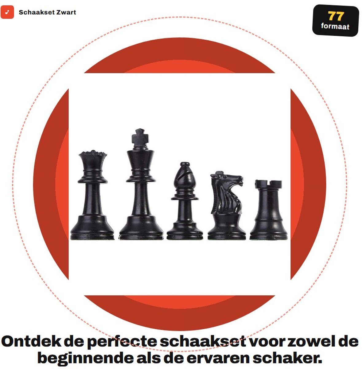 Dailygoods- Schaakset Kunststof - 32 Standaard Schaakstukken - Vervangende Toernooi Schaakstukken - Medium/Grote Schaakstukken - Pluiskussen Onderkant - Glad Oppervlak