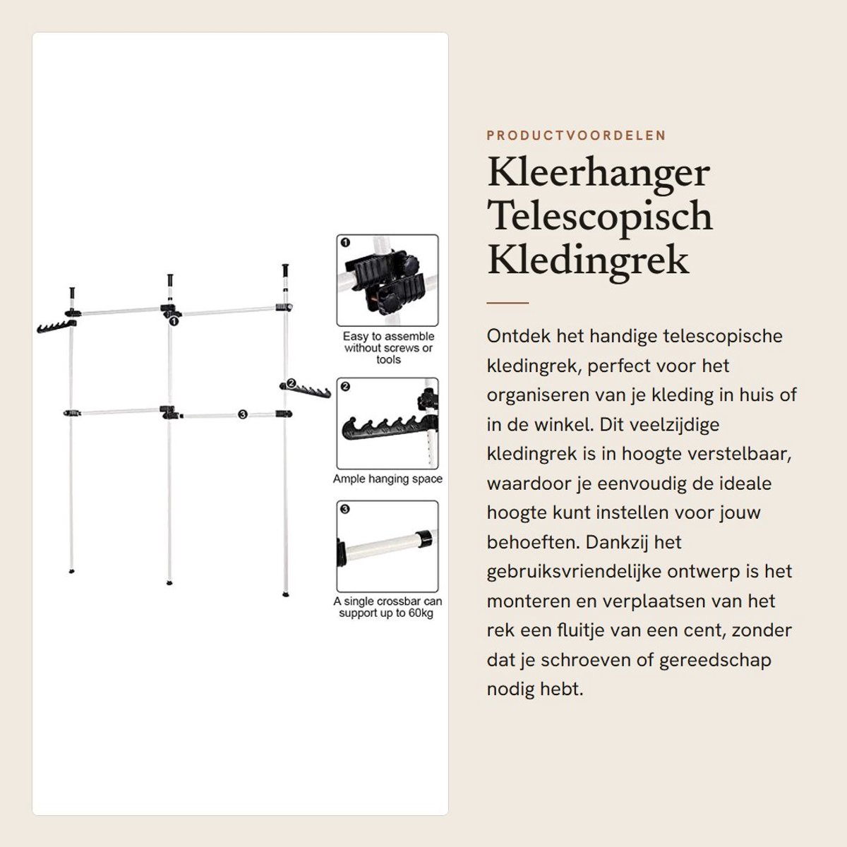 Dailygoods- Kledingrek Verstelbaar - Heavy Duty Kledingrek - Kledingstang - Kledingrek op