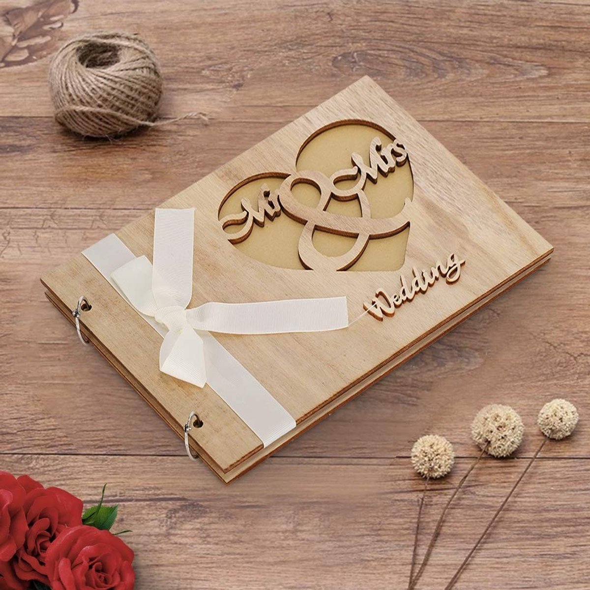 Dailygoods- Gastenboek Bruiloft - Houten Album - Ambachtelijk - Europese Stijl - 20x28cm - Handgemaakt - Decoratie - Trouwboek