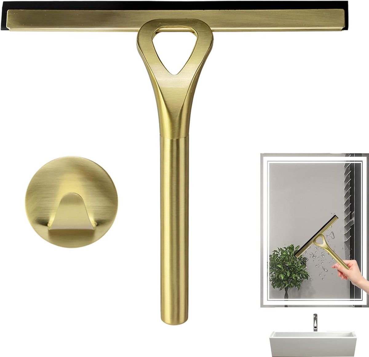 Huishoudelijke Rakel - Glasreiniger Raamwisser - Douche Deuren Reinigen - Streepvrije Afwerking - 22.5x22cm - Goud