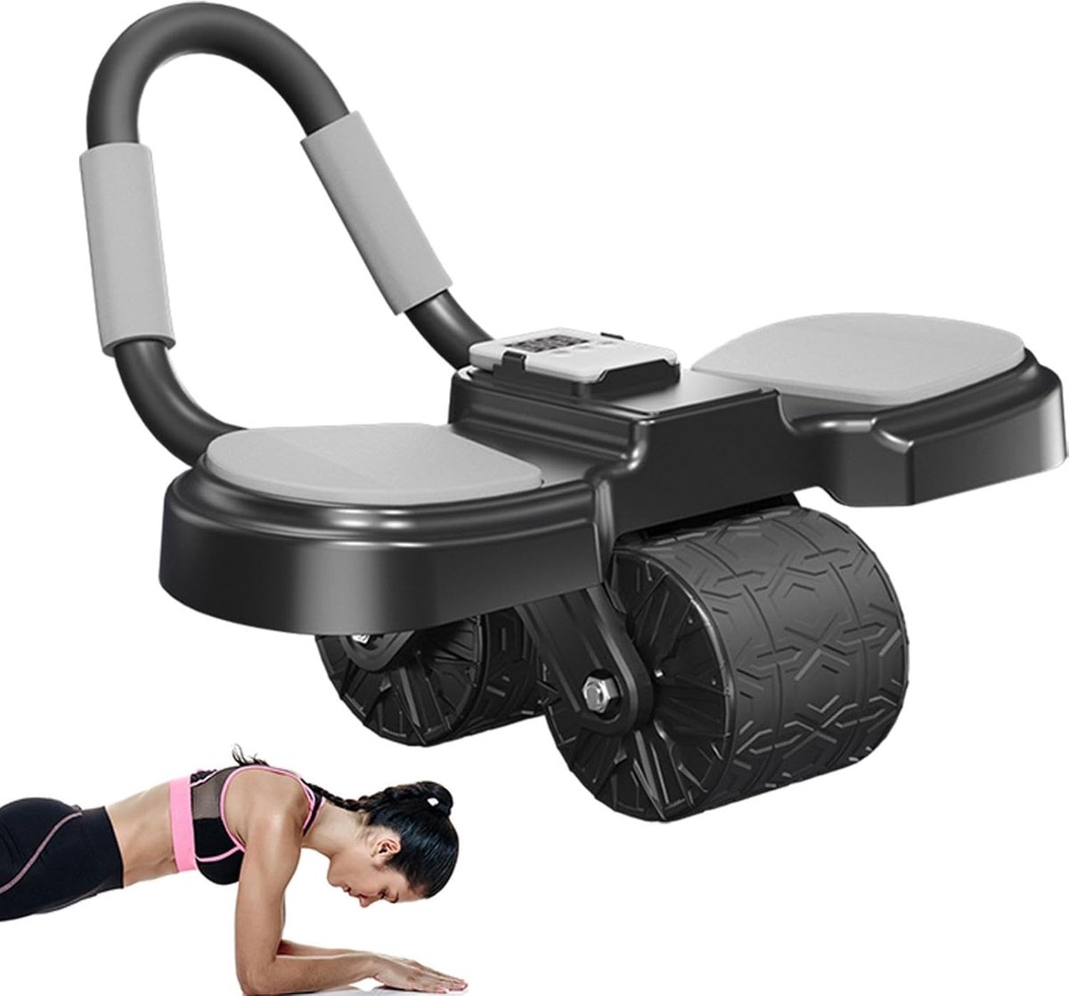 Buikwielroller - Fitnesswiel Trainer - Buikspieren Trainen - Automatische Rebound - 44 x 17 x 25 cm - Zwart