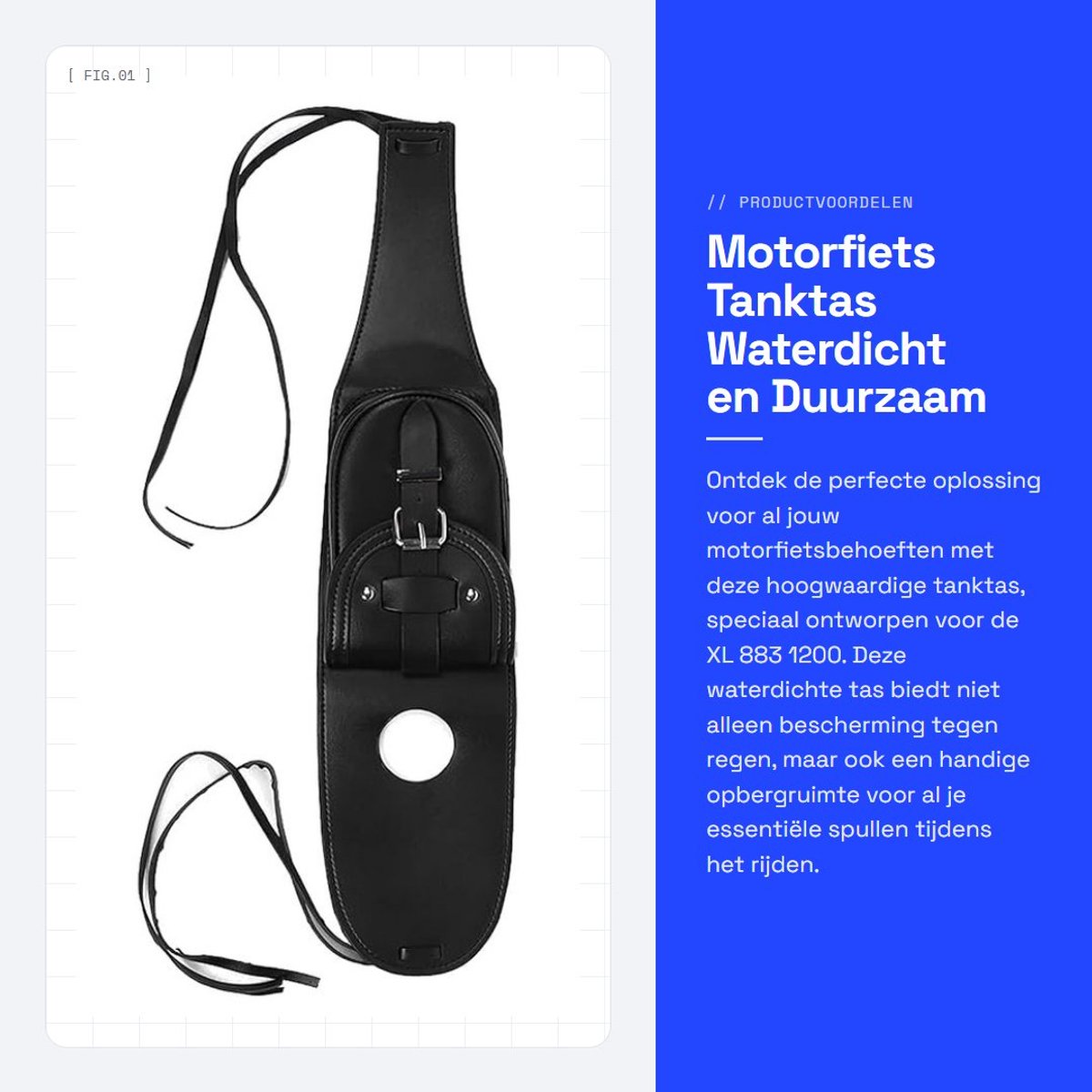 Dailygoods- Tanktas Waterdicht - Tanktas Motor - Tanktas Magnetisch - PU Lederen - Bevestigingsriemen - Geschikt voor XL 883 1200 - Motorfiets Tas