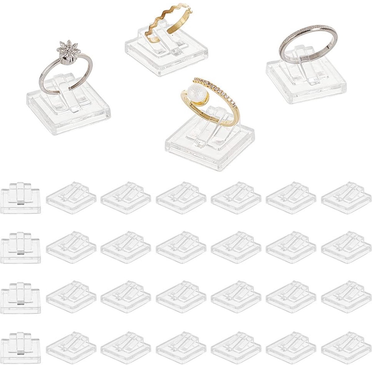 Dailygoods- Ringdisplayhouder Transparant - Sieraden Organizer - Vitrine Display Blok - Trouwring Houder - 30 Stuks - Vierkant - Sieradenhouder