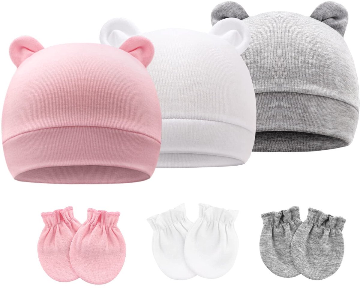 Dailygoods- Babyset - Pasgeboren Hoed/Beanie - Wanten - Katoen - Ademend - Zacht en Comfortabel - Babyaccessoires