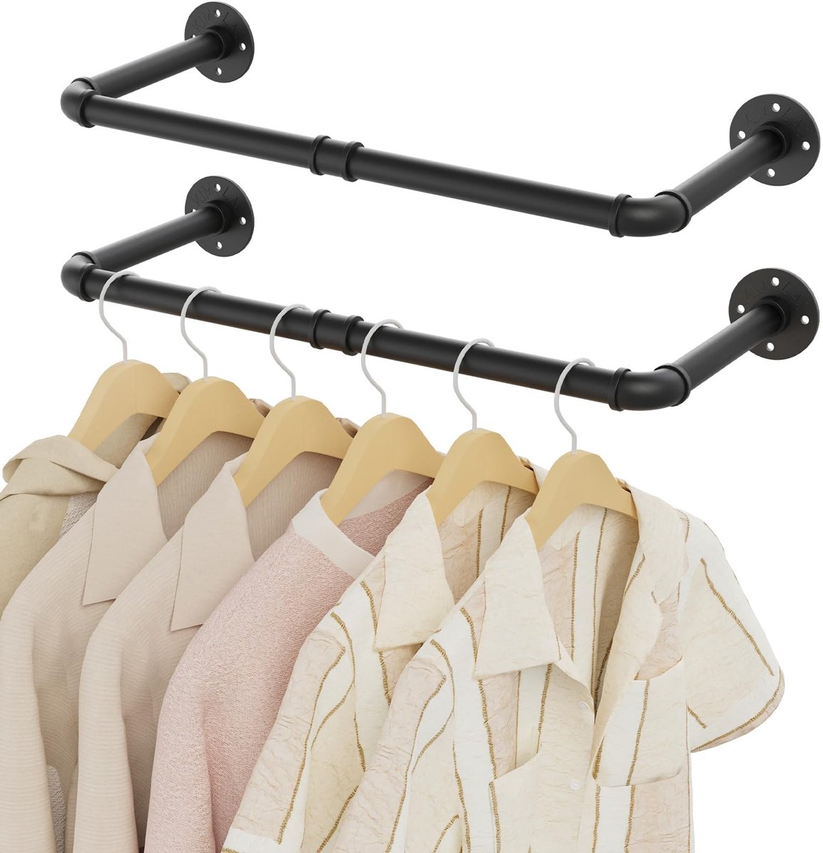 Dailygoods- Wandgarderobe 64 cm - Set van 2 - Kledingstang - Ruimtebesparend - Afneembaar - Voor slaapkamer/balkon - Droogrek