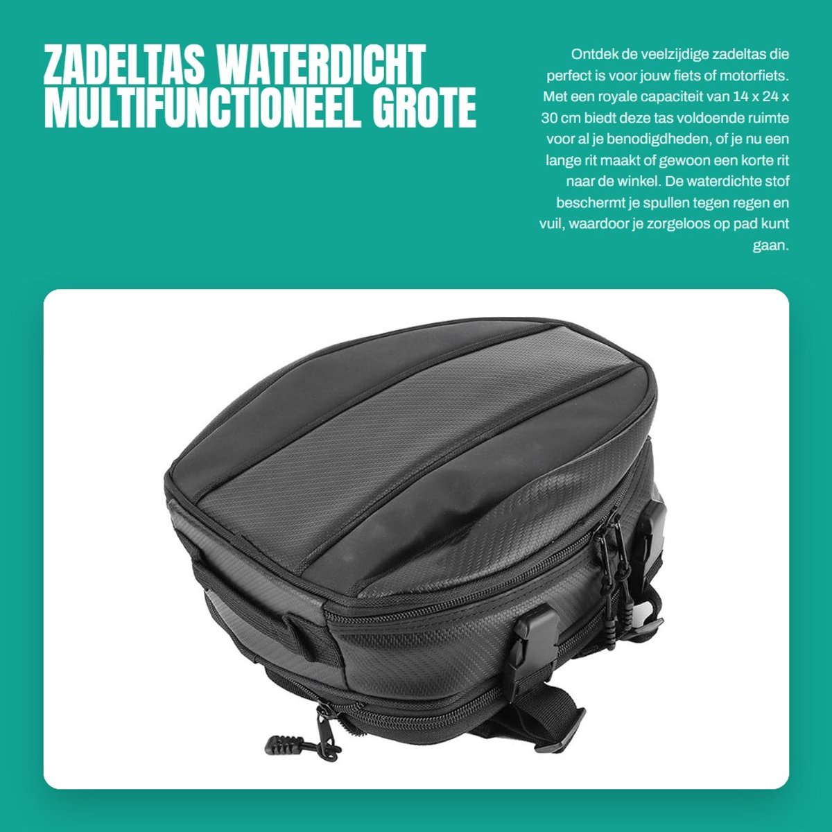 Dailygoods- Zadeltas waterdicht - Grote capaciteit 14x24x30 cm - Multifunctioneel - Krasbestendig - Antislip onderkant - Eenvoudige installatie - Motorfiets Tas