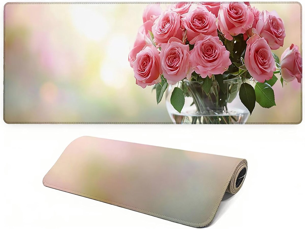 XXL Muismat - Bureauonderlegger - Gaming Kantoor - Genaaide Randen - 120 x 60 cm - Grote Bloem