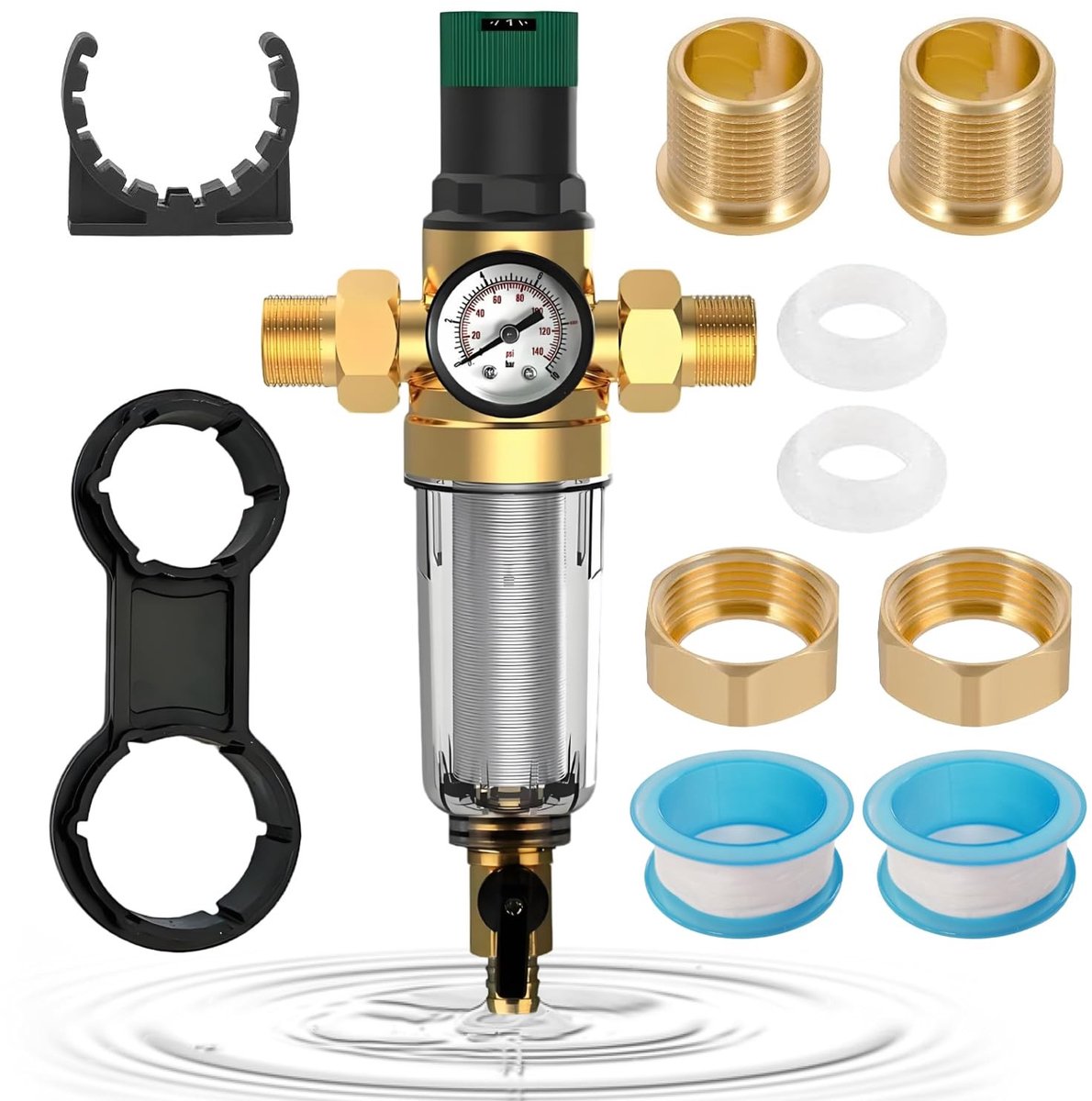 Dailygoods- Drukregelaar 3/4 inch - Drukregelaar Water - Terugspoelfilter - Manometer - Waterafscheider - Geschikt voor Huiswaterfilter - Waterdrukregelaar