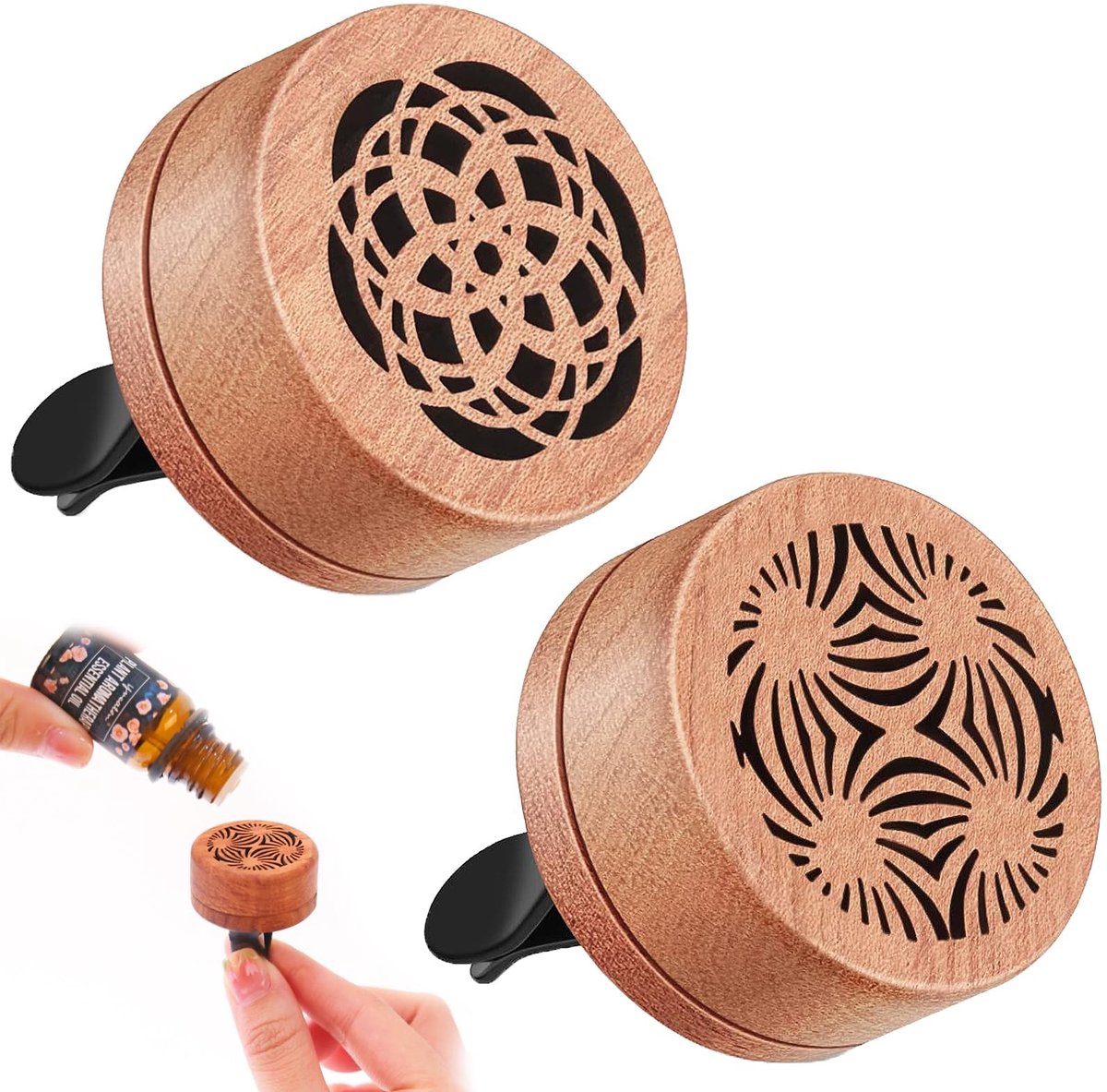 Dailygoods- Auto-Diffuser Mini - Houten Diffuser - Ventilatieclip - Aromatherapie-Diffuser - Lavasteen - Antislip Bevestiging - Aromadiffuser