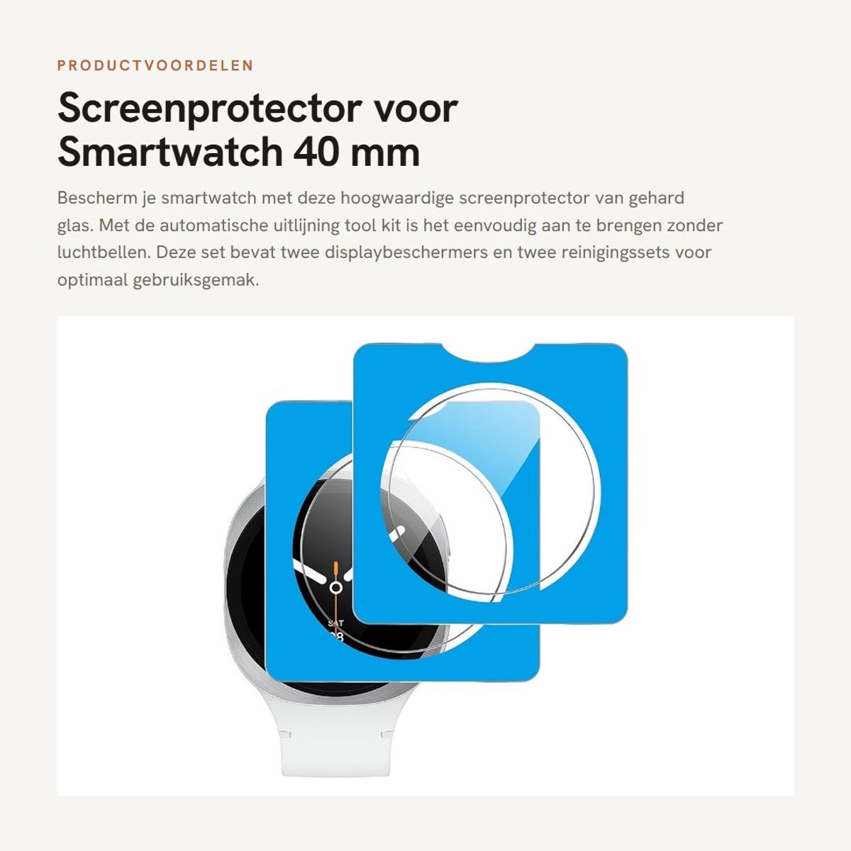 Dailygoods - Screenprotector voor Smartwatch 40 mm, [2 stuks] Gehard Glas met Automatische Uitlijning