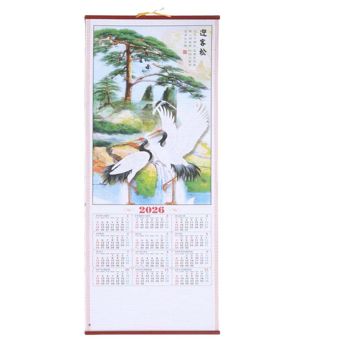 Dailygoods- Wandkalender 2026 Elegante Design - Chinese Kalender - Paardenjaar - Wanddecoratie - Hoogwaardige Afwerking - Veelkleurig Papier 76,20 x 31,80 cm