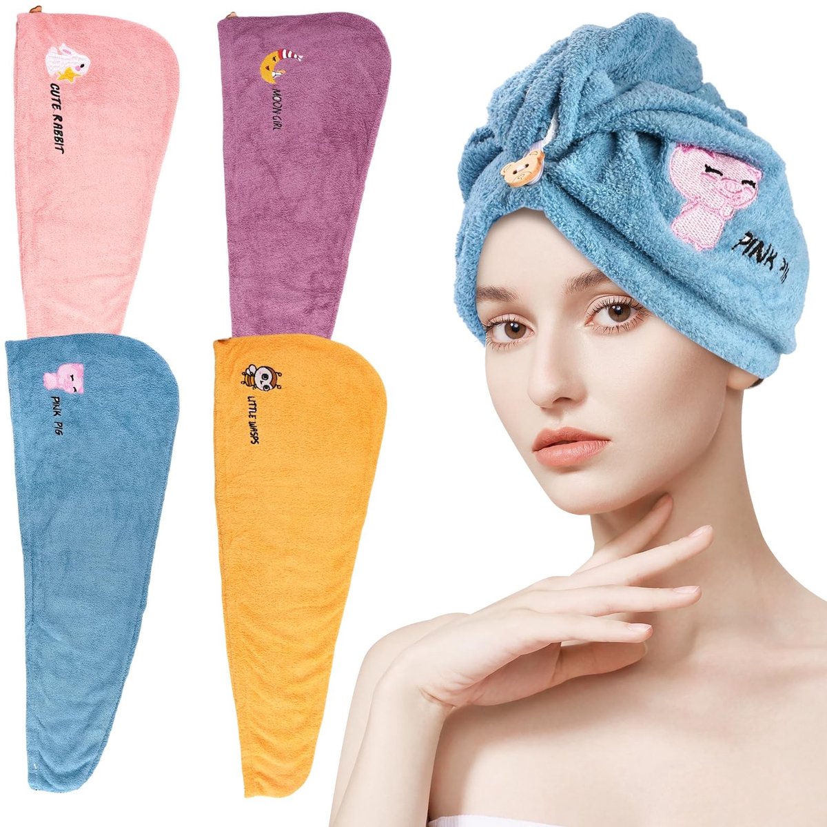 Dailygoods - 4 Stuks Super Absorberend Haarhanddoek Wrap - Zachte Microvezel voor Dames