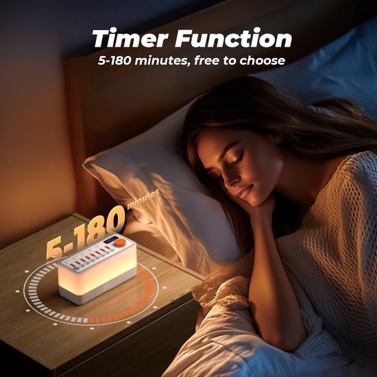 KZQ Slaaphulp witte ruis machine met Bluetooth speaker - 8 geluidseffecten en 11 kleuren nachtlampje - Draagbaar met verstelbare helderheid - Perfect voor yoga meditatie en slaap - Cadeau voor tieners en volwassenen van kzq — afbeelding 4