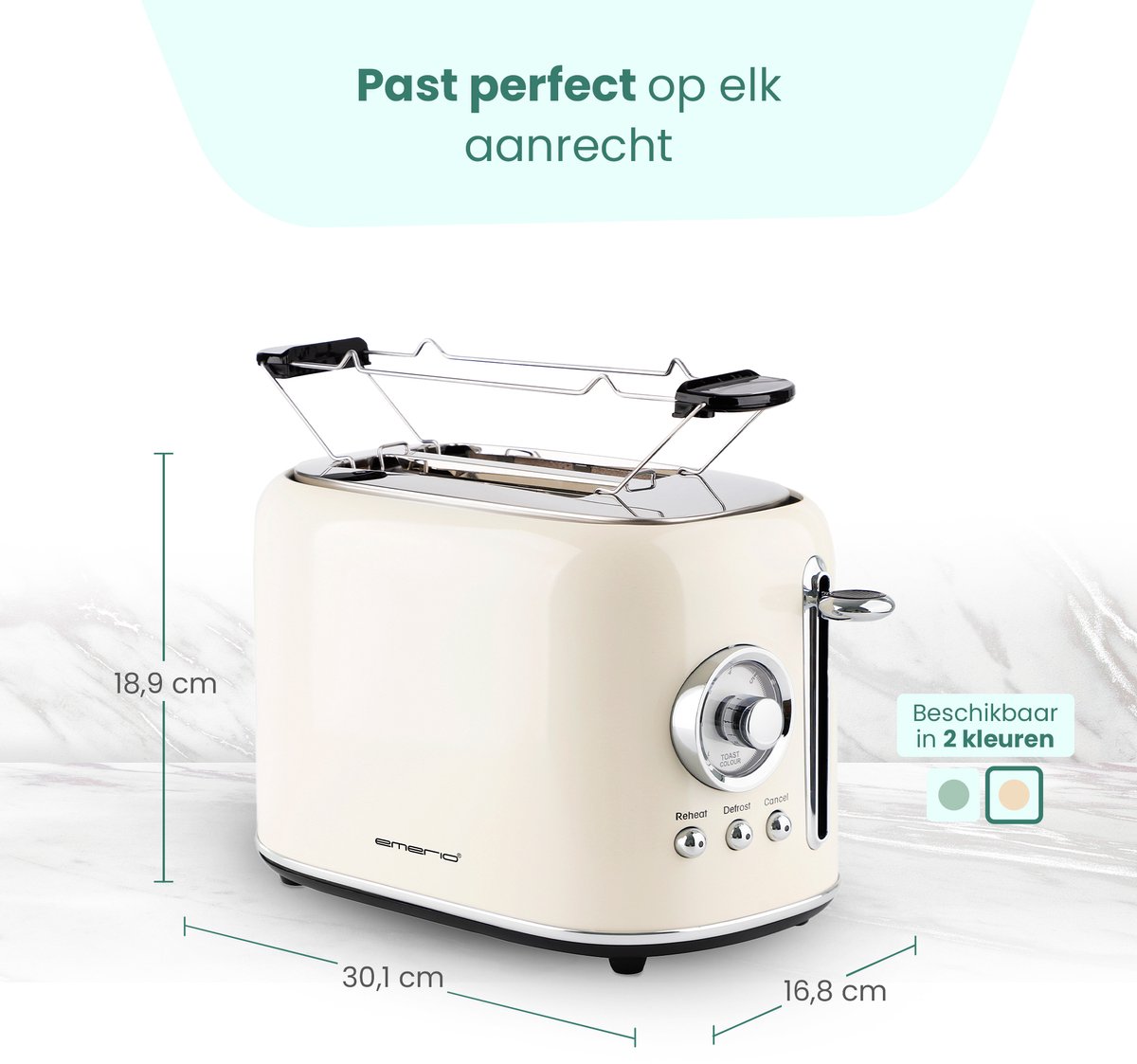 Emerio Retro Broodrooster - 800W Toaster - TO-133281.1 Creme thumbnail 5