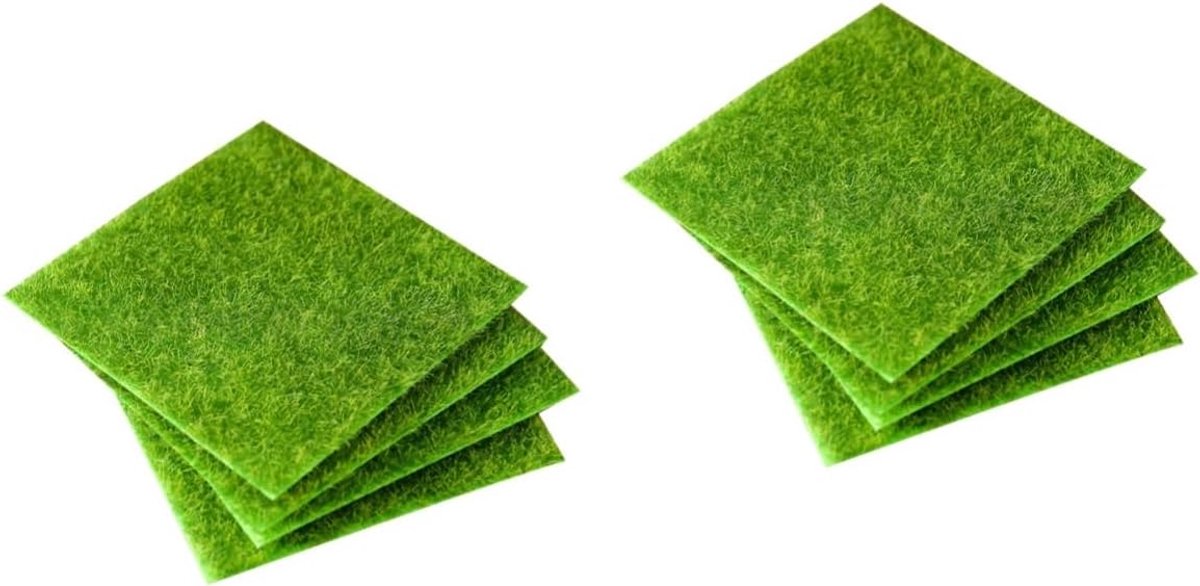 Kunstmatig Tapijt - Nep Gras - Mini Tuin - Realistische Vorm - 4 Stuks 15x15cm - Groen
